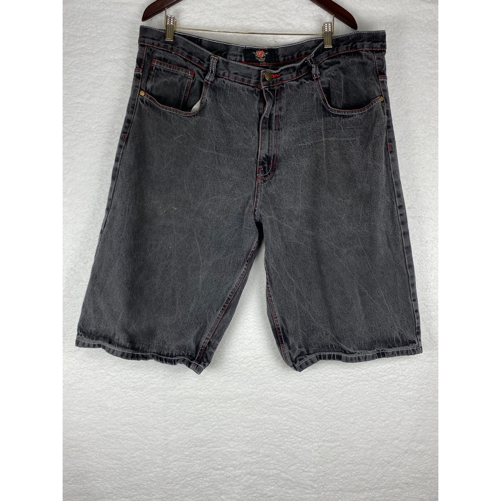 Corked Jeans Mens Baggy Denim Shorts Faded Black Red‎ Contrast Stitching Size 42